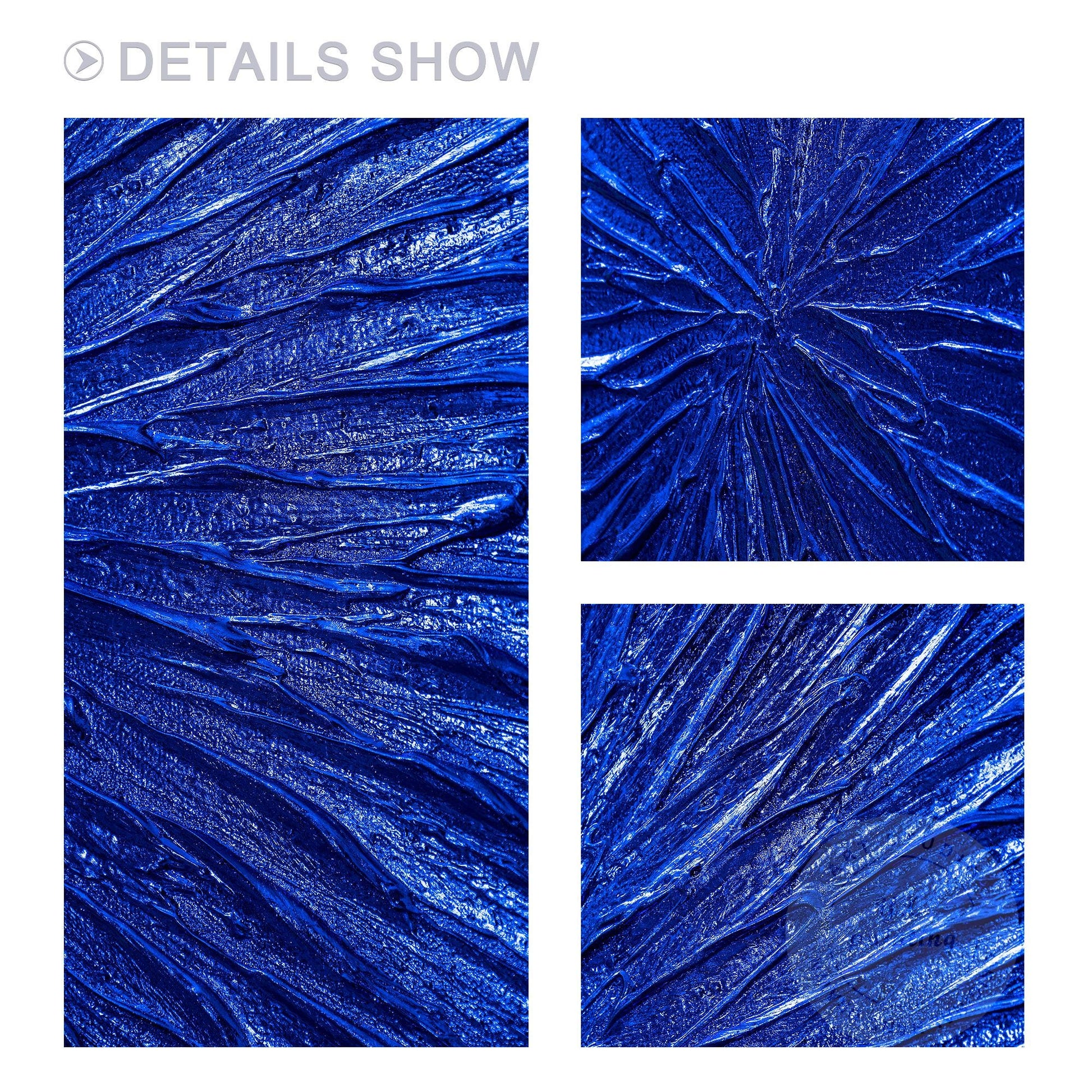Klein Blue Foil Abstract Textured Flower Art,Royal Blue Painting Luxury Room Wal #7