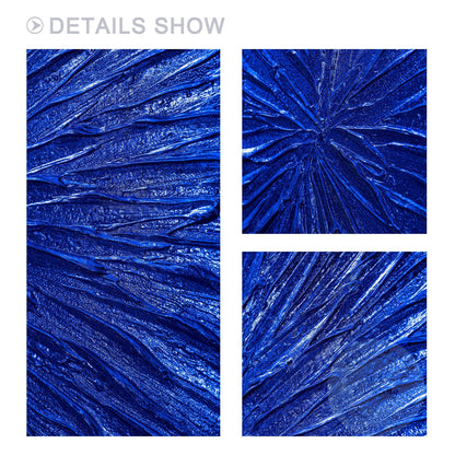 Klein Blue Foil Abstract Textured Flower Art,Royal Blue Painting Luxury Room Wal #7