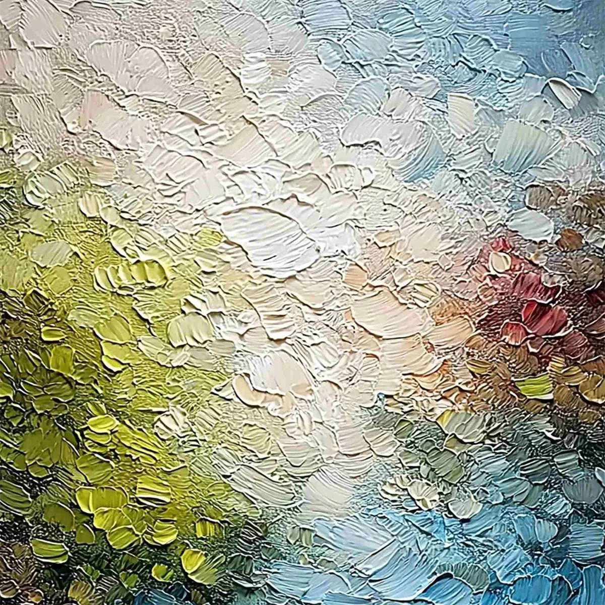 LAKESIDE REVERIE: Textured Abstract Landscape Impasto Oil Painting | rolled canvas, ready for custom framing