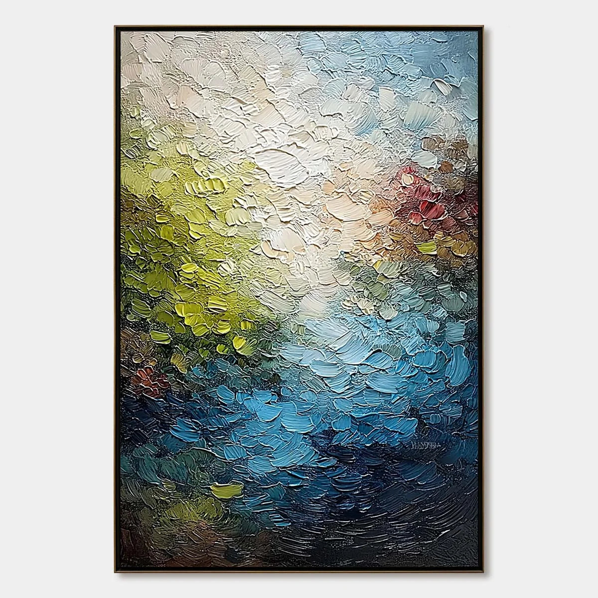 LAKESIDE REVERIE: Textured Abstract Landscape Impasto Oil Painting | hanging in living room, Abstract wall art