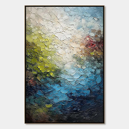 LAKESIDE REVERIE: Textured Abstract Landscape Impasto Oil Painting | hanging in living room, Abstract wall art
