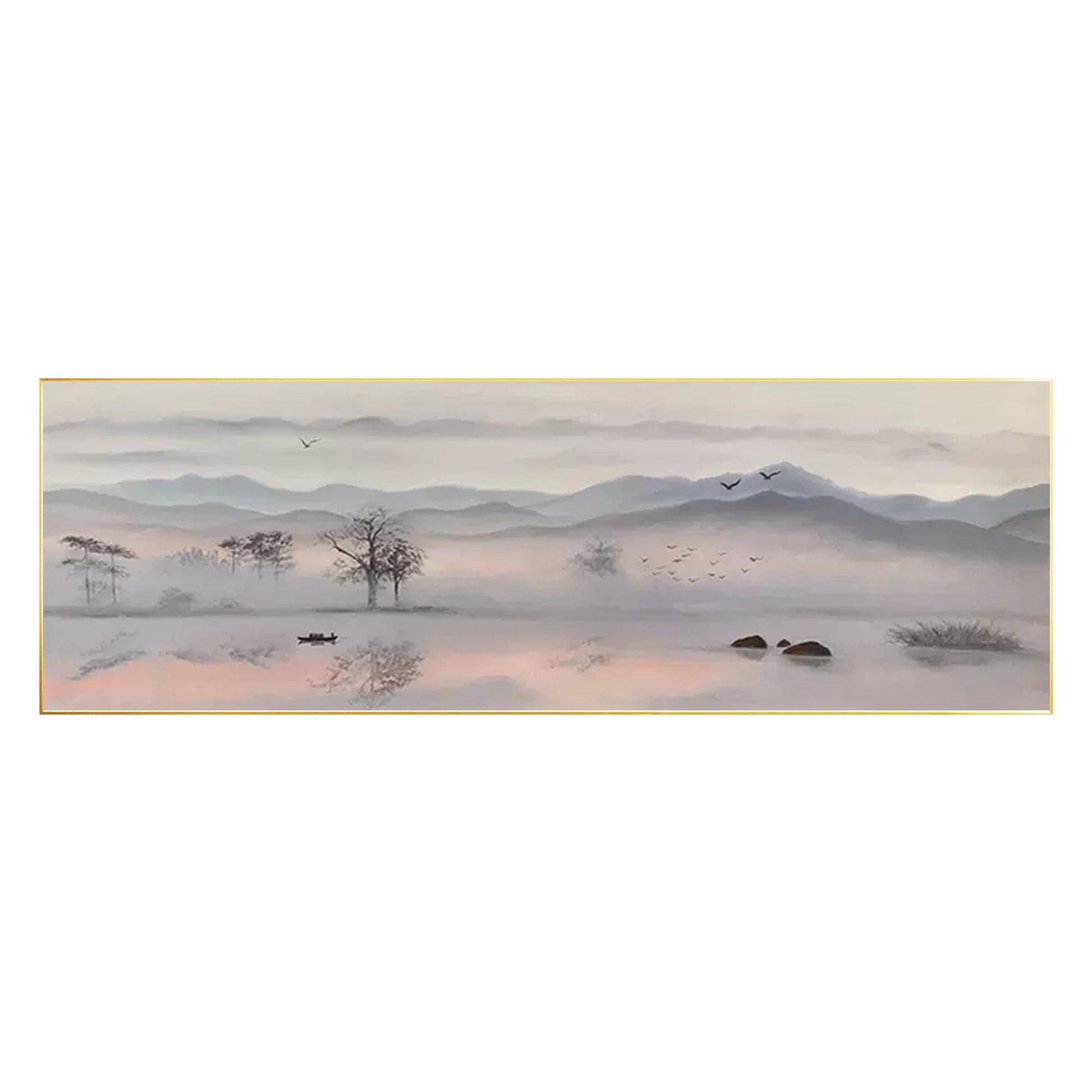 Landschapsschilderkunst zonsopgang berg: lange horizontale canvaskunst #7