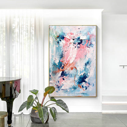 Large Abstract Acrylic Painting: Pink, Blue, Teal Textured Wall Art #2