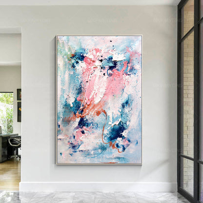 Large Abstract Acrylic Painting: Pink, Blue, Teal Textured Wall Art #4