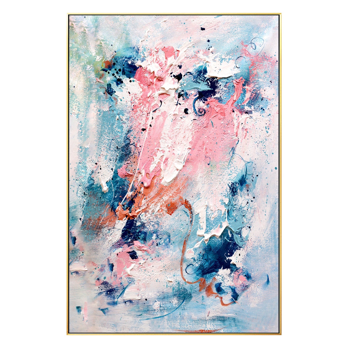 Large Abstract Acrylic Painting: Pink, Blue, Teal Textured Wall Art #6