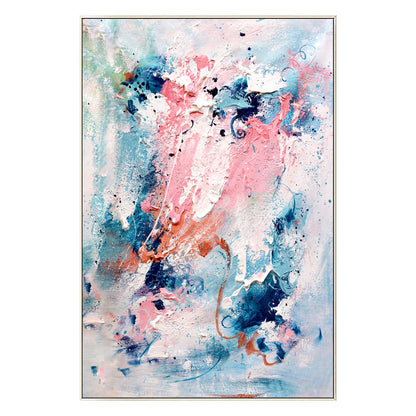Large Abstract Acrylic Painting: Pink, Blue, Teal Textured Wall Art #7