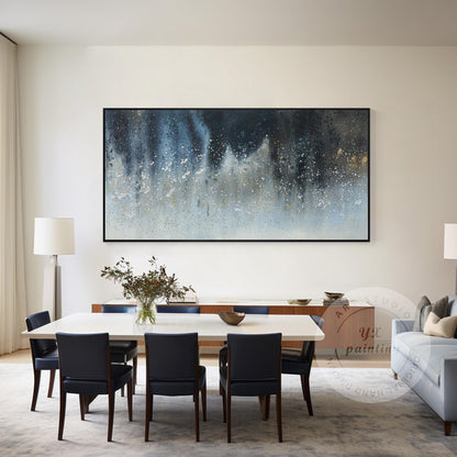 Large Abstract Canvas Painting, Navy Blue and Gold Wall Art, Elegant Modern Home #2