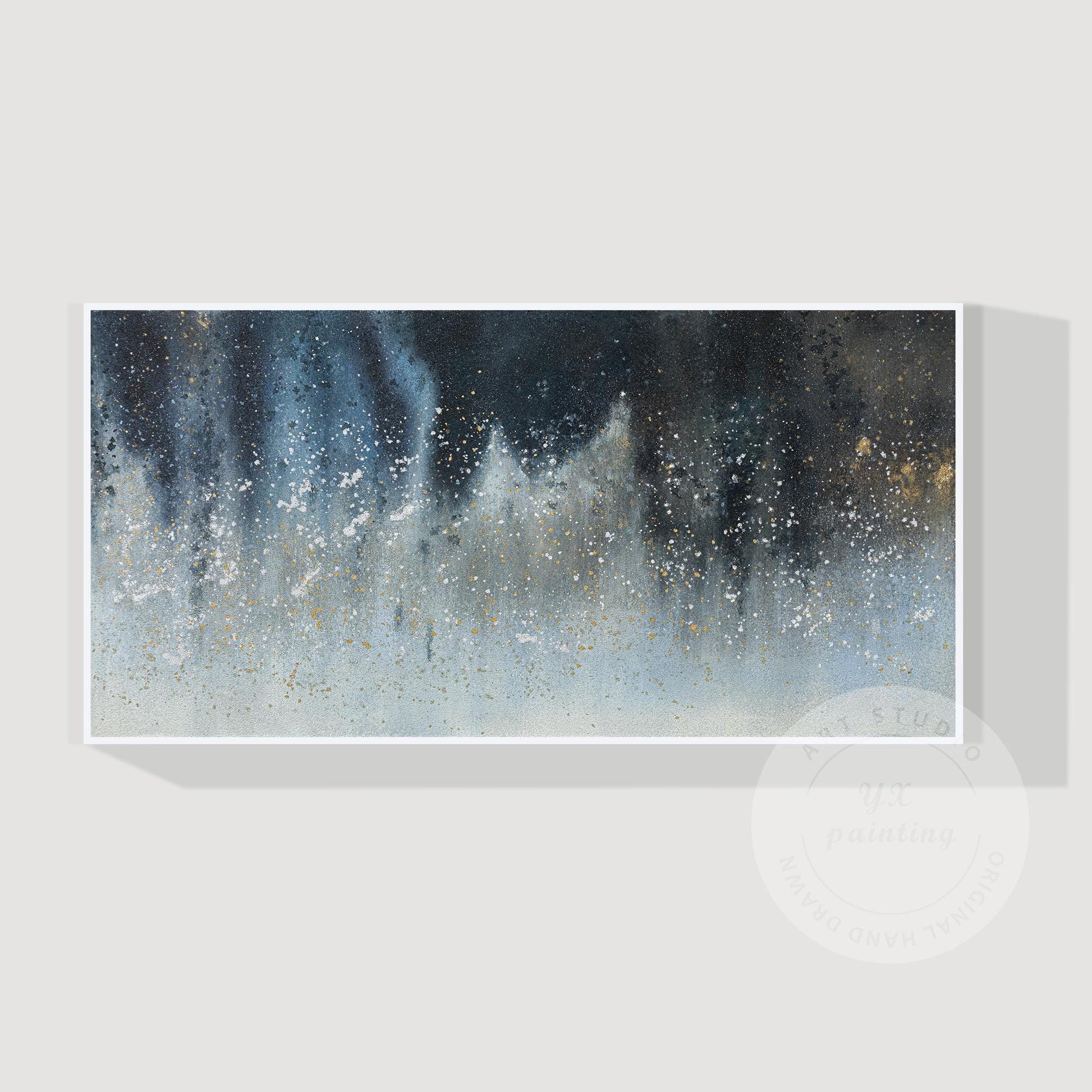 Large Abstract Canvas Painting, Navy Blue and Gold Wall Art, Elegant Modern Home #7