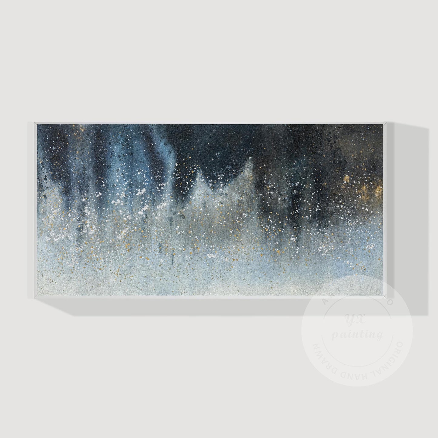 Large Abstract Canvas Painting, Navy Blue and Gold Wall Art, Elegant Modern Home #9