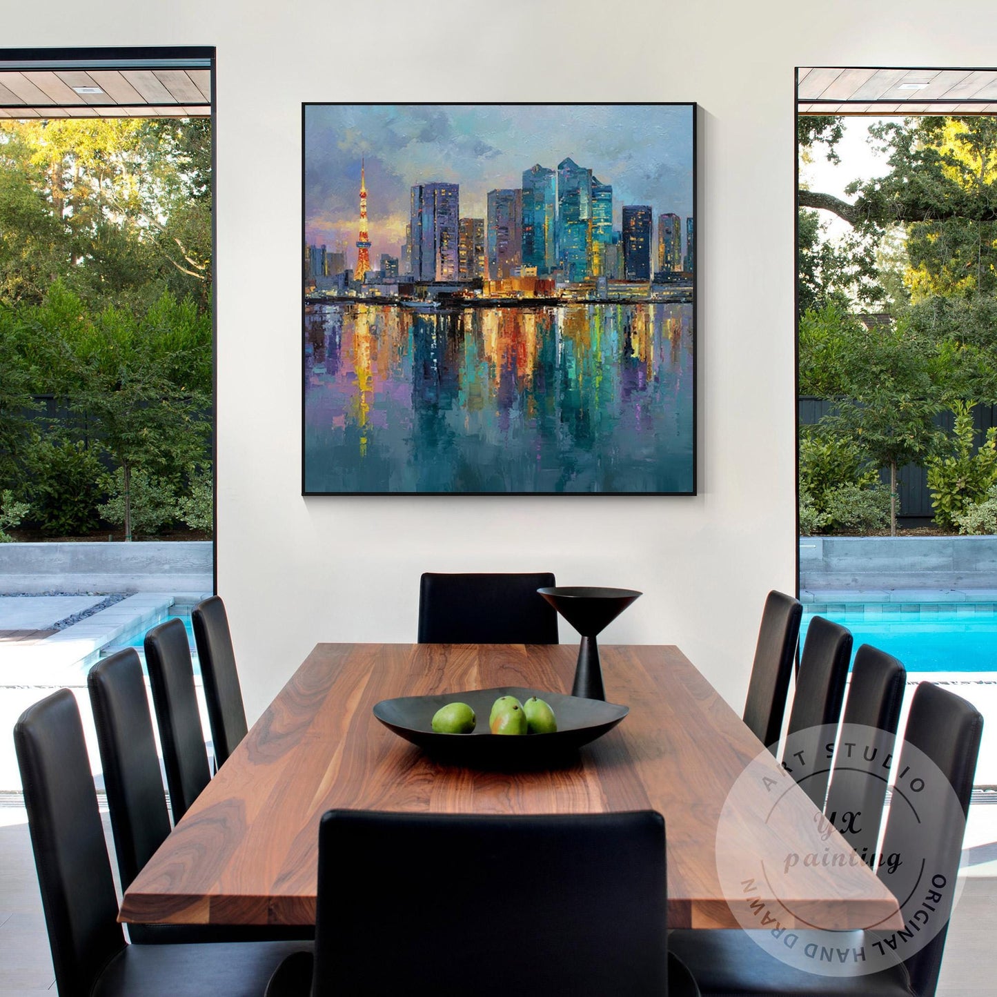 Large Hand-Painted Tokyo City Wall Art, Abstract Urban Skyline Painting, Oversiz #5