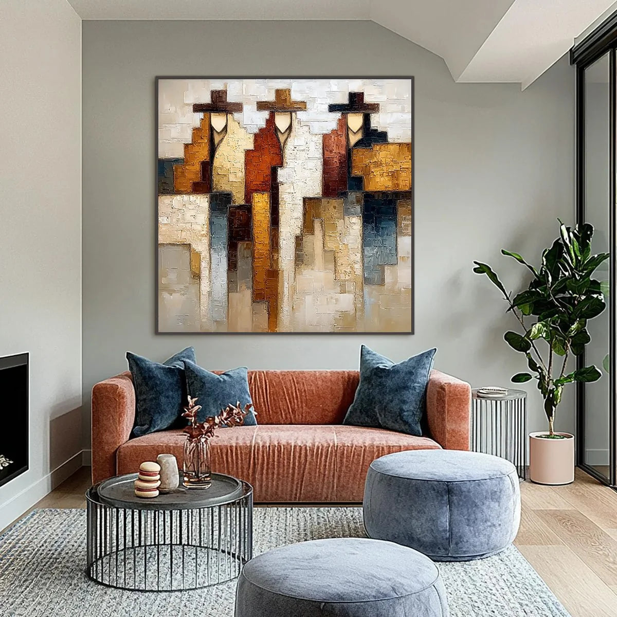 FRONTIER ECHOES: Large Textured Abstract Figurative Palette Knife Painting | Figurative closeup, raised brushwork detail