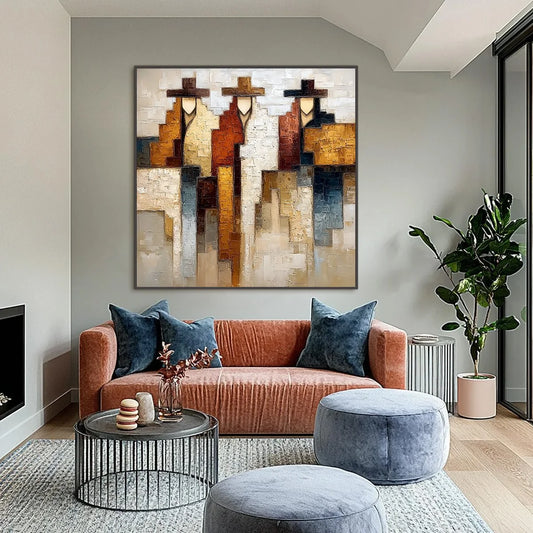 FRONTIER ECHOES: Large Textured Abstract Figurative Palette Knife Painting