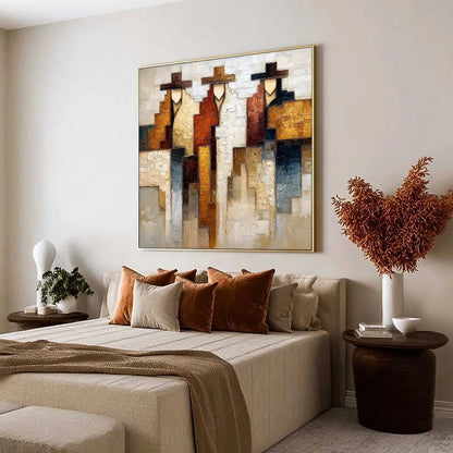 FRONTIER ECHOES: Large Textured Abstract Figurative Palette Knife Painting | Figurative mood, soft natural light studio shot