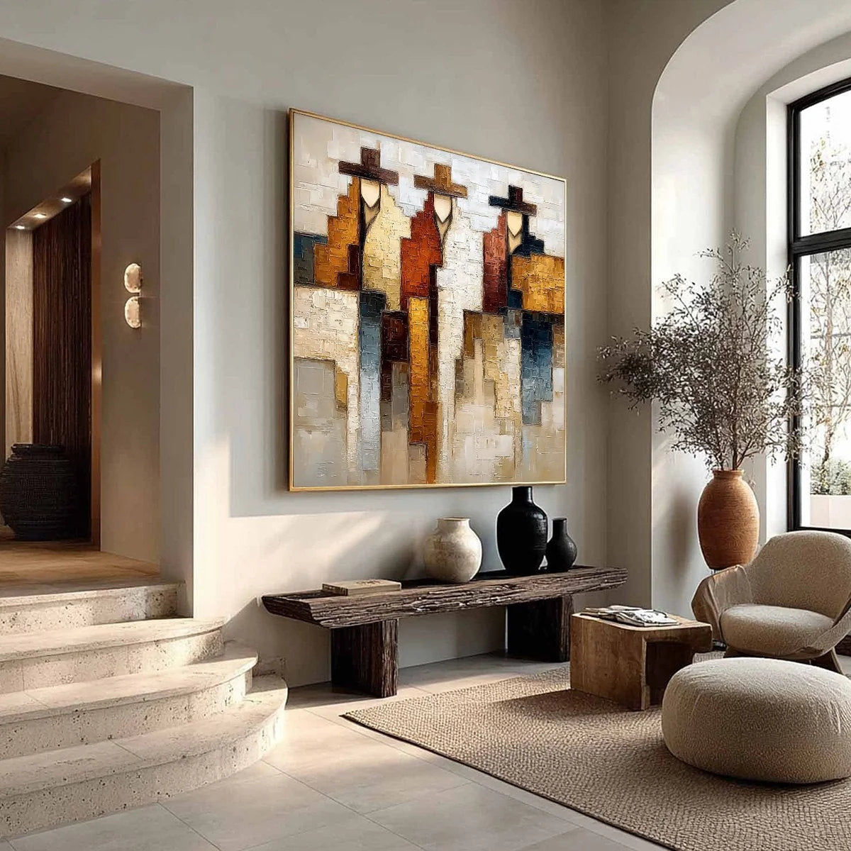 FRONTIER ECHOES: Large Textured Abstract Figurative Palette Knife Painting | multi-color palette, original oil on stretched canvas art