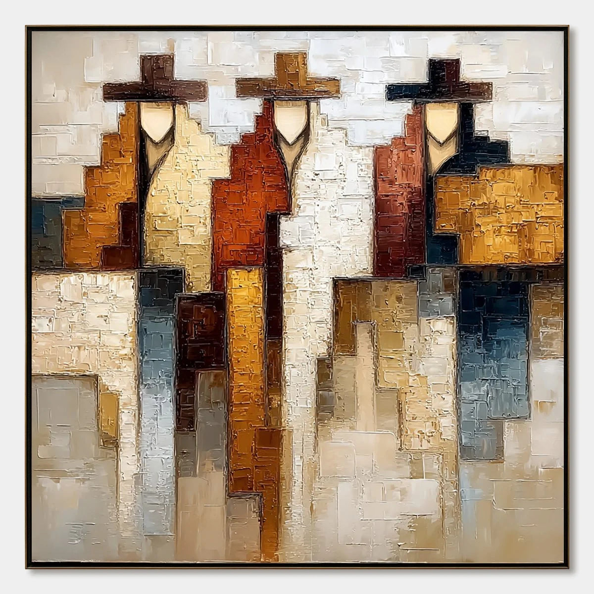 FRONTIER ECHOES: Large Textured Abstract Figurative Palette Knife Painting | hanging in living room, Figurative wall art