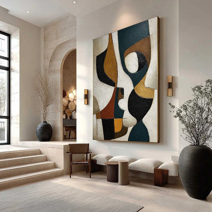 CONVERGENCE: Large Textured Geometric Abstract Oil Painting | Abstract mood, soft natural light studio shot
