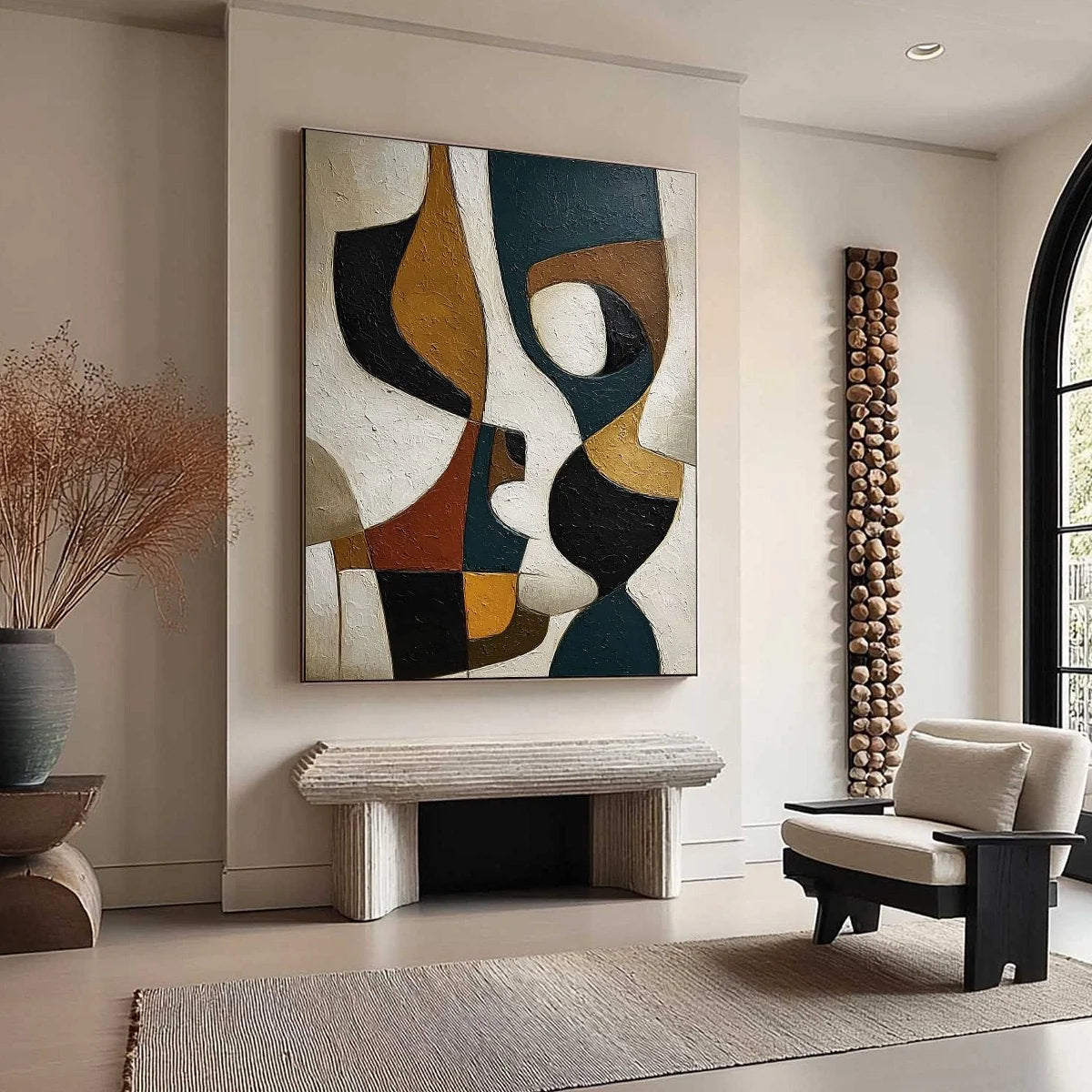 CONVERGENCE: Large Textured Geometric Abstract Oil Painting | beige palette, original Hand-painted on premium stretched canvas using artist-grade oils; rich layered surface combines smooth gradient...
