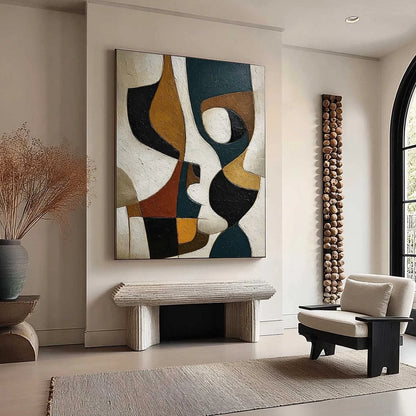 CONVERGENCE: Large Textured Geometric Abstract Oil Painting | beige palette, original Hand-painted on premium stretched canvas using artist-grade oils; rich layered surface combines smooth gradient...