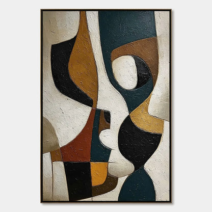 CONVERGENCE: Large Textured Geometric Abstract Oil Painting | hanging in CONVERGENCE: Large Textured Geometric Abstract Oil Painting featuring layered textured brushwork in refined tones; abstract ...