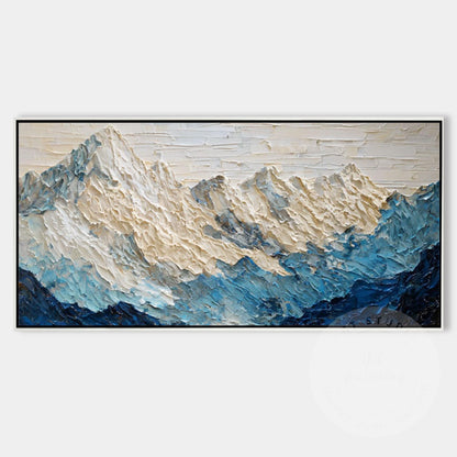 Large Textured Mountain Wall Art, Snow Peak Landscape Painting, Blue White Abstr #6