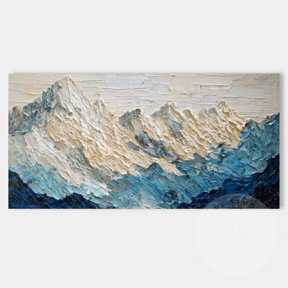 Large Textured Mountain Wall Art, Snow Peak Landscape Painting, Blue White Abstr #7