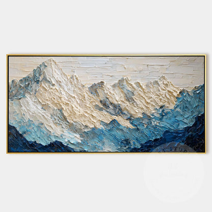 Large Textured Mountain Wall Art, Snow Peak Landscape Painting, Blue White Abstr #10