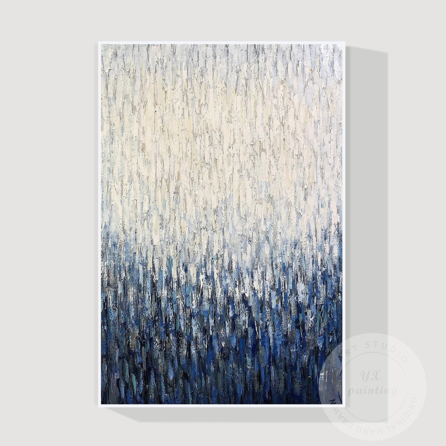 Large Vertical Abstract Canvas, Blue White Textured Painting, Hand Painted Acryl #8