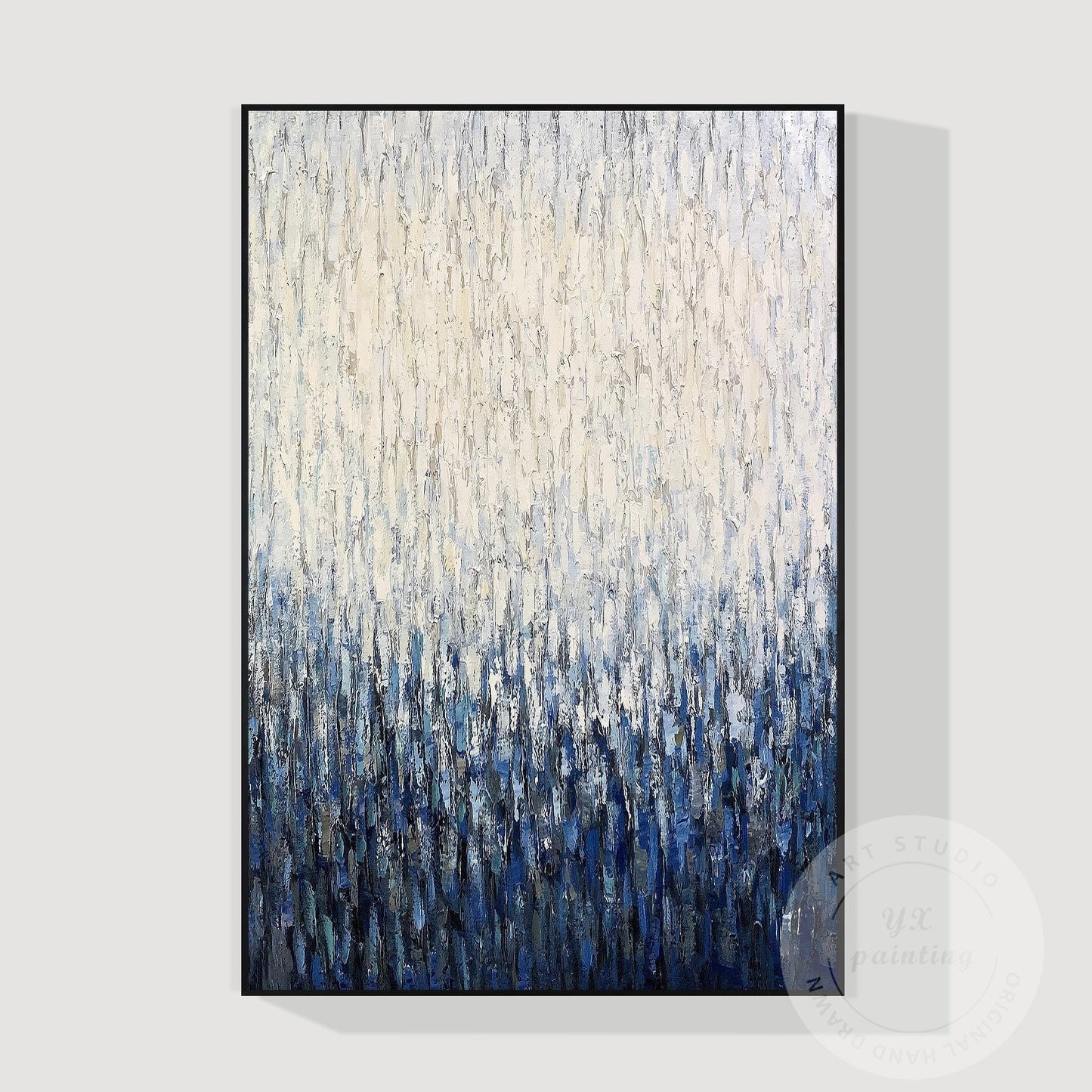 Large Vertical Abstract Canvas, Blue White Textured Painting, Hand Painted Acryl #9