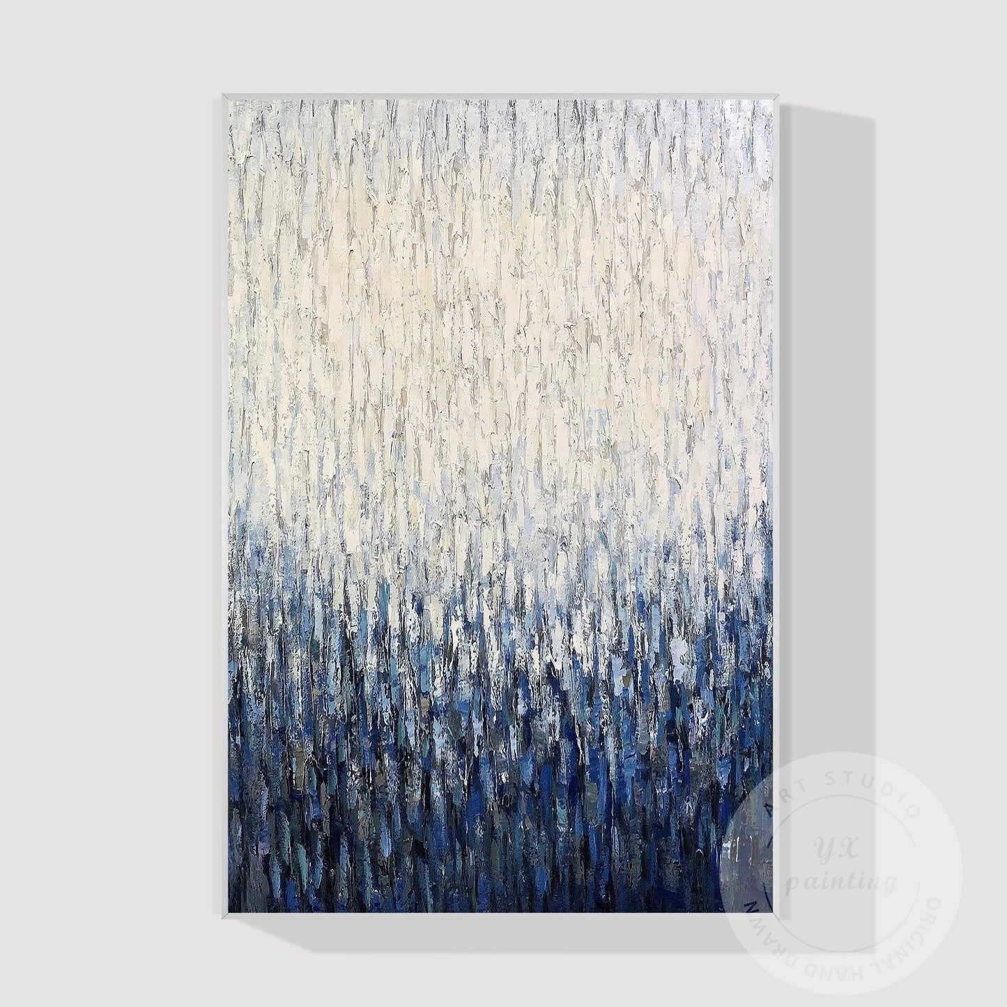 Large Vertical Abstract Canvas, Blue White Textured Painting, Hand Painted Acryl #10