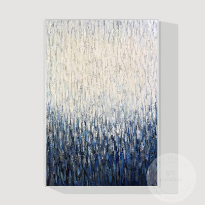 Large Vertical Abstract Canvas, Blue White Textured Painting, Hand Painted Acryl #10