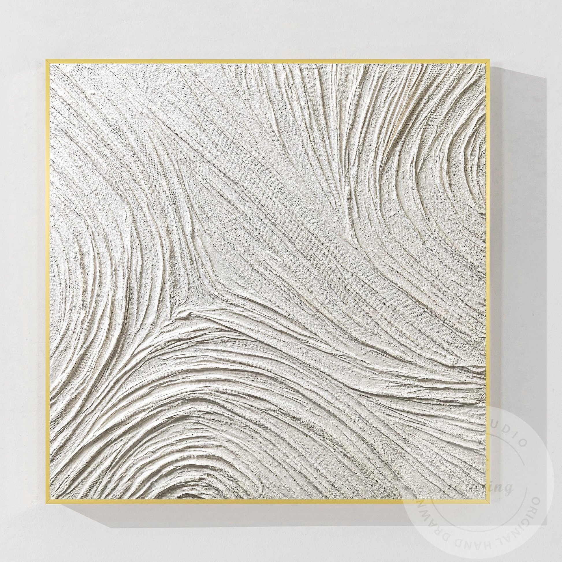 Large White Abstract Plaster Painting, Square 3D Textured Neutral Wall Art, Mode #11