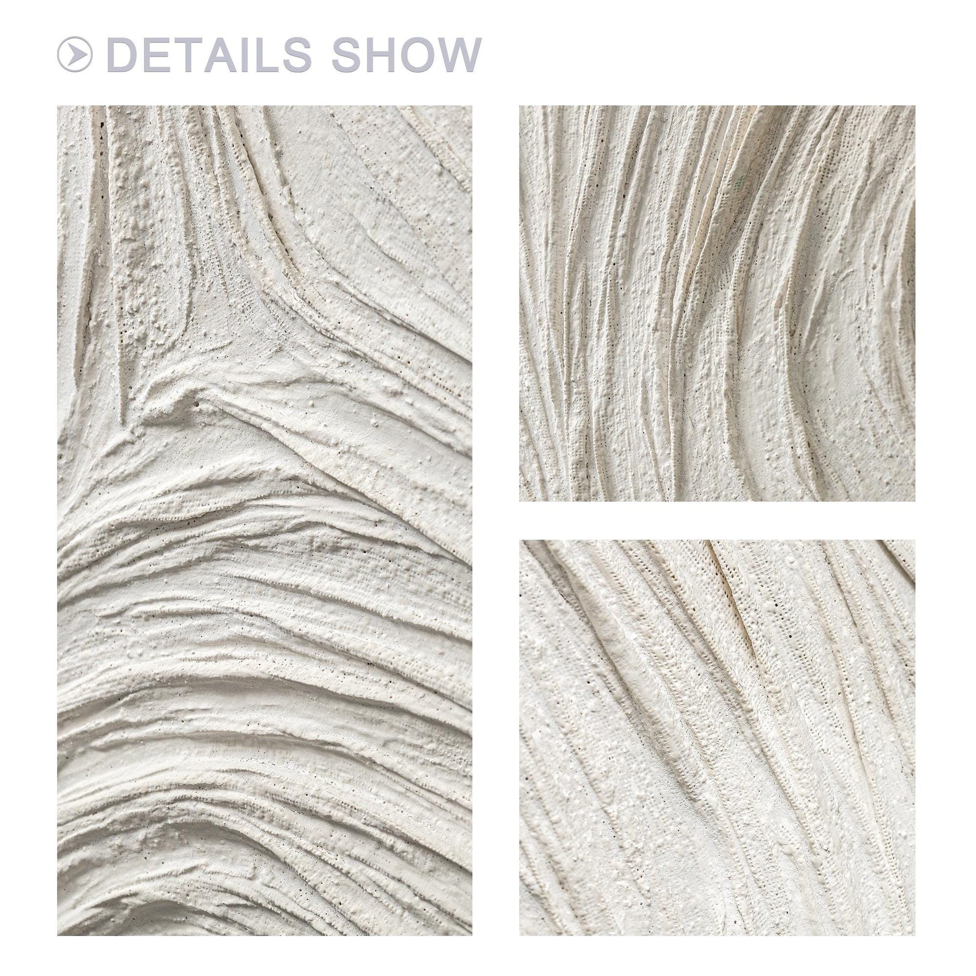 Large White Abstract Plaster Painting, Square 3D Textured Neutral Wall Art, Mode #7