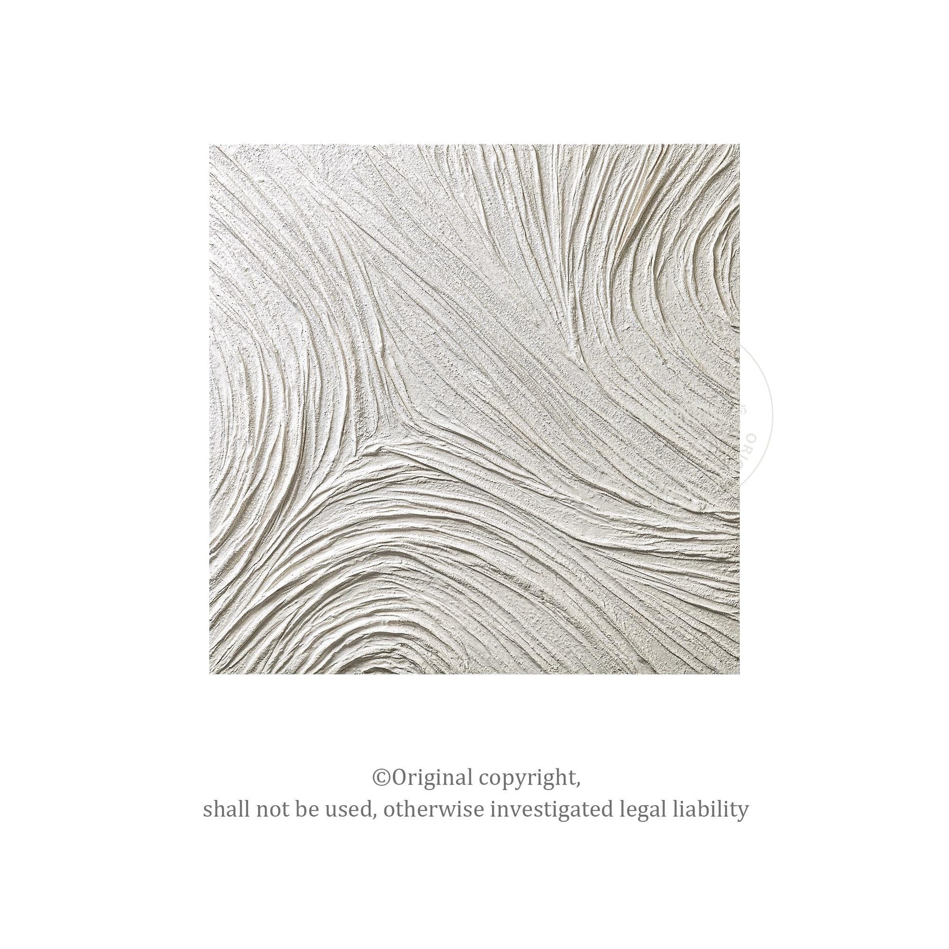 Large White Abstract Plaster Painting, Square 3D Textured Neutral Wall Art, Mode #8