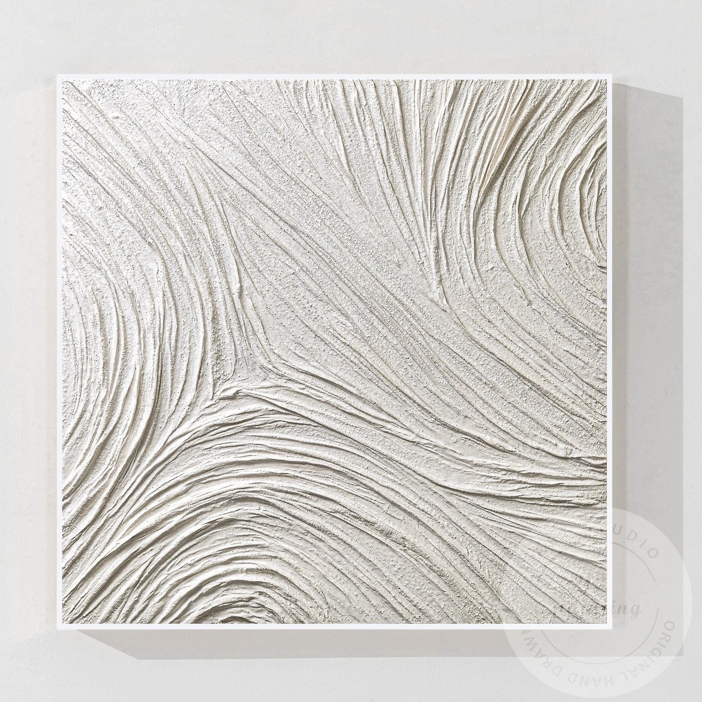 Large White Abstract Plaster Painting, Square 3D Textured Neutral Wall Art, Mode #9