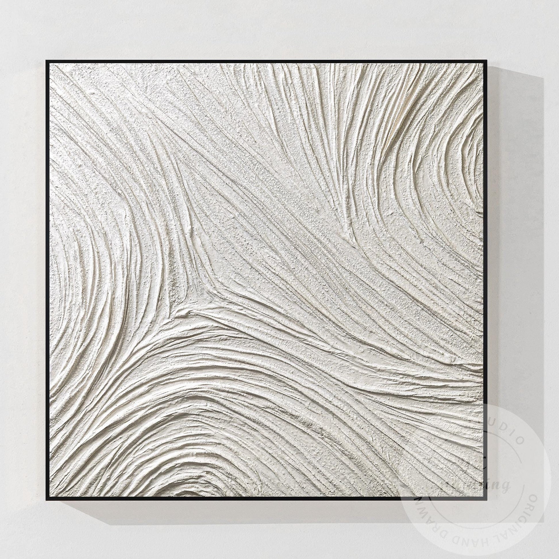 Large White Abstract Plaster Painting, Square 3D Textured Neutral Wall Art, Mode #10