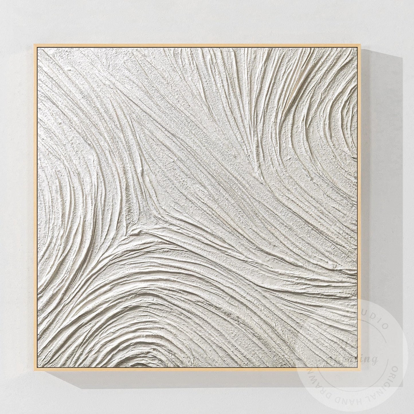 Large White Abstract Plaster Painting, Square 3D Textured Neutral Wall Art, Mode #1