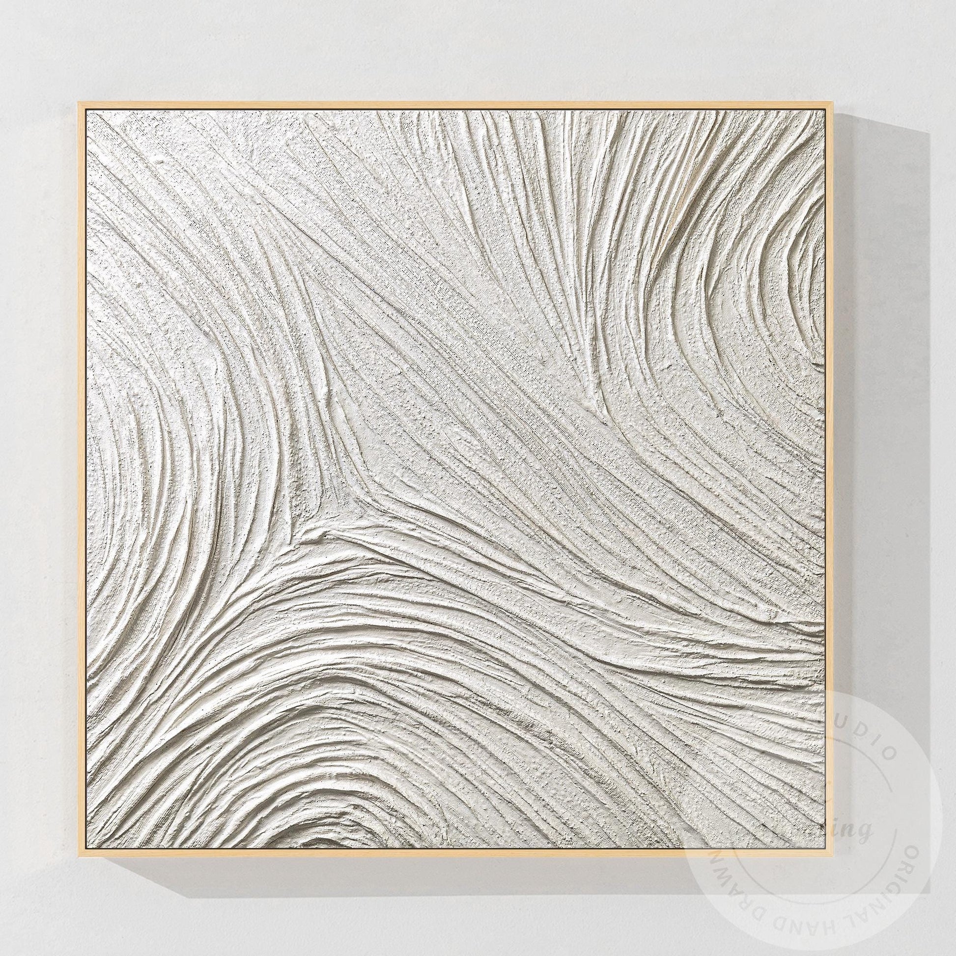 Large White Abstract Plaster Painting, Square 3D Textured Neutral Wall Art, Mode #1