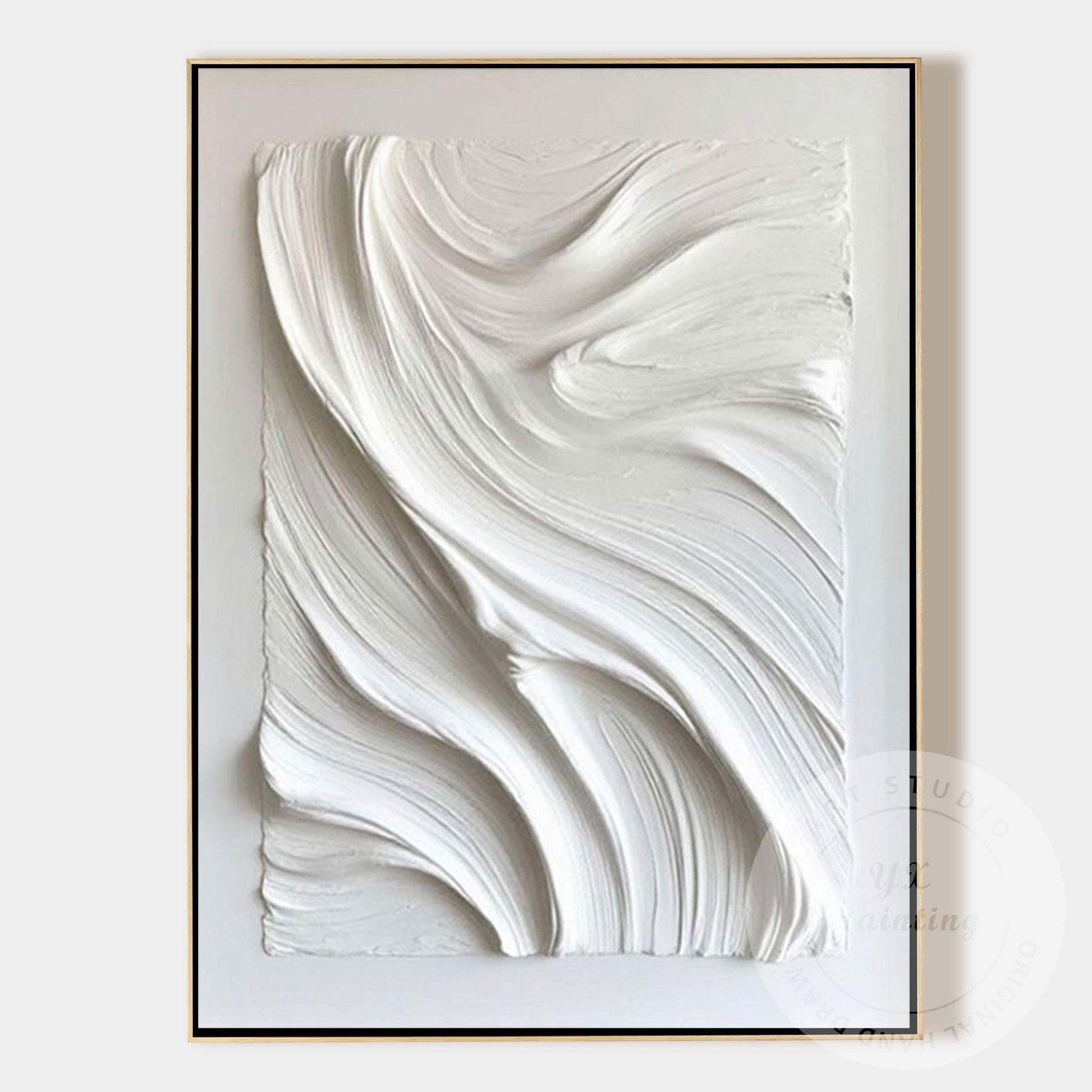 Large White Textured Wall Art, Hand Painted Abstract Plaster Canvas, Modern Mini #11