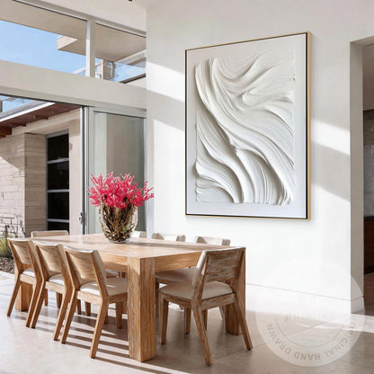 Large White Textured Wall Art, Hand Painted Abstract Plaster Canvas, Modern Mini #3