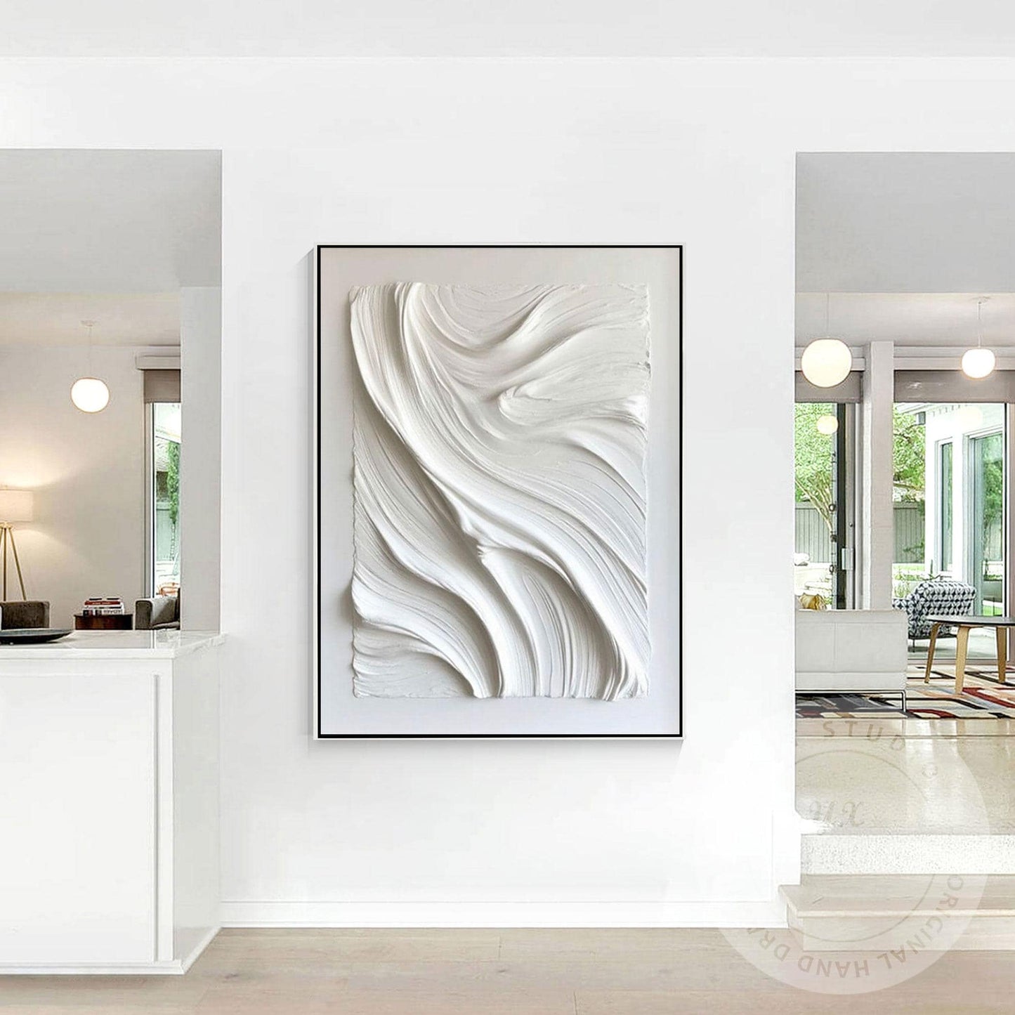 Large White Textured Wall Art, Hand Painted Abstract Plaster Canvas, Modern Mini #4