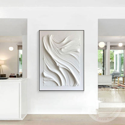 Large White Textured Wall Art, Hand Painted Abstract Plaster Canvas, Modern Mini #4