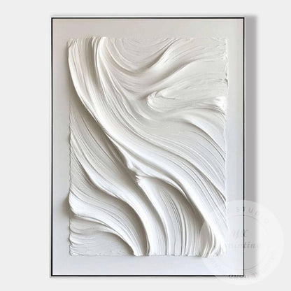 Large White Textured Wall Art, Hand Painted Abstract Plaster Canvas, Modern Mini #6