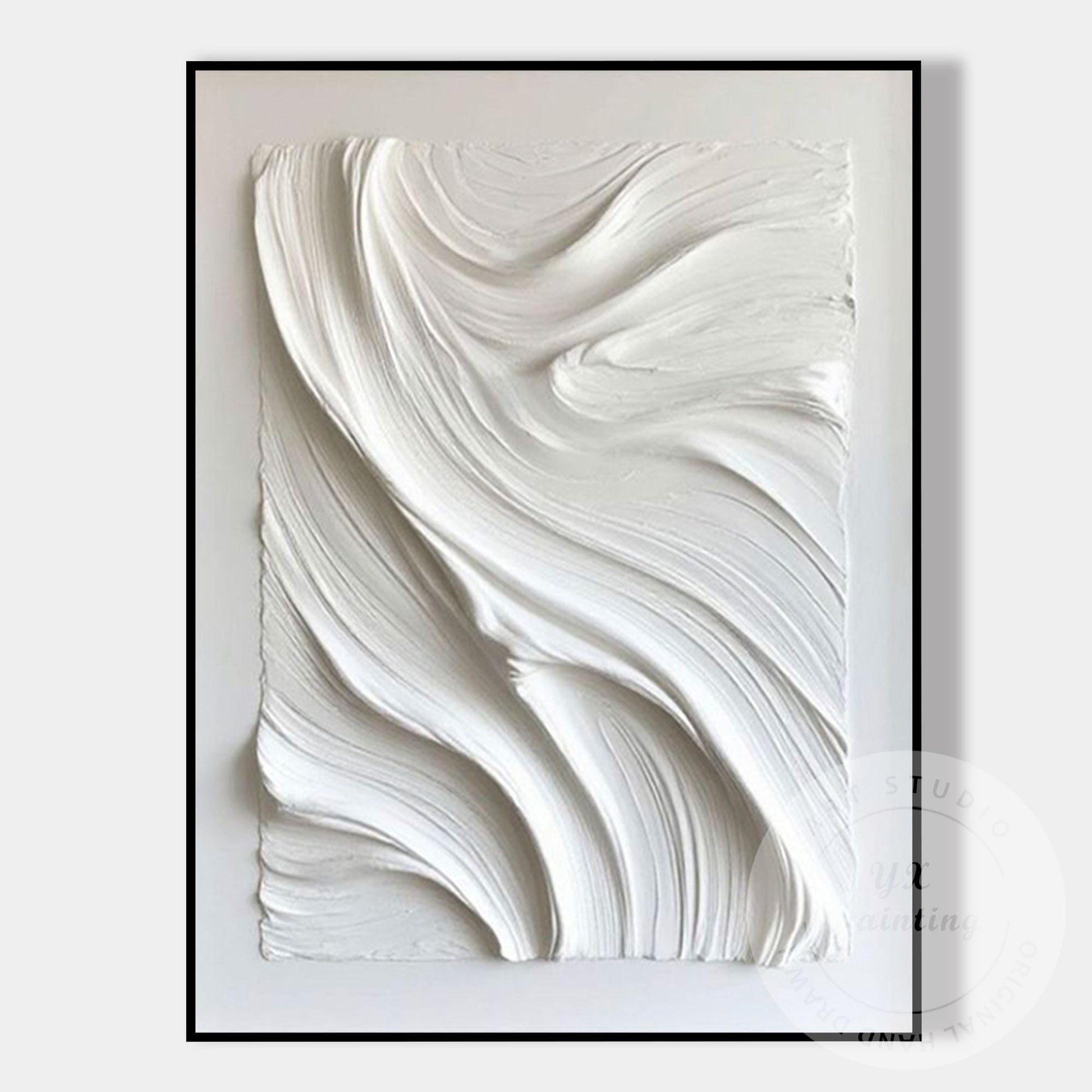 Large White Textured Wall Art, Hand Painted Abstract Plaster Canvas, Modern Mini #7