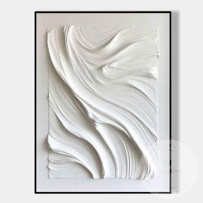 Large White Textured Wall Art, Hand Painted Abstract Plaster Canvas, Modern Mini #7