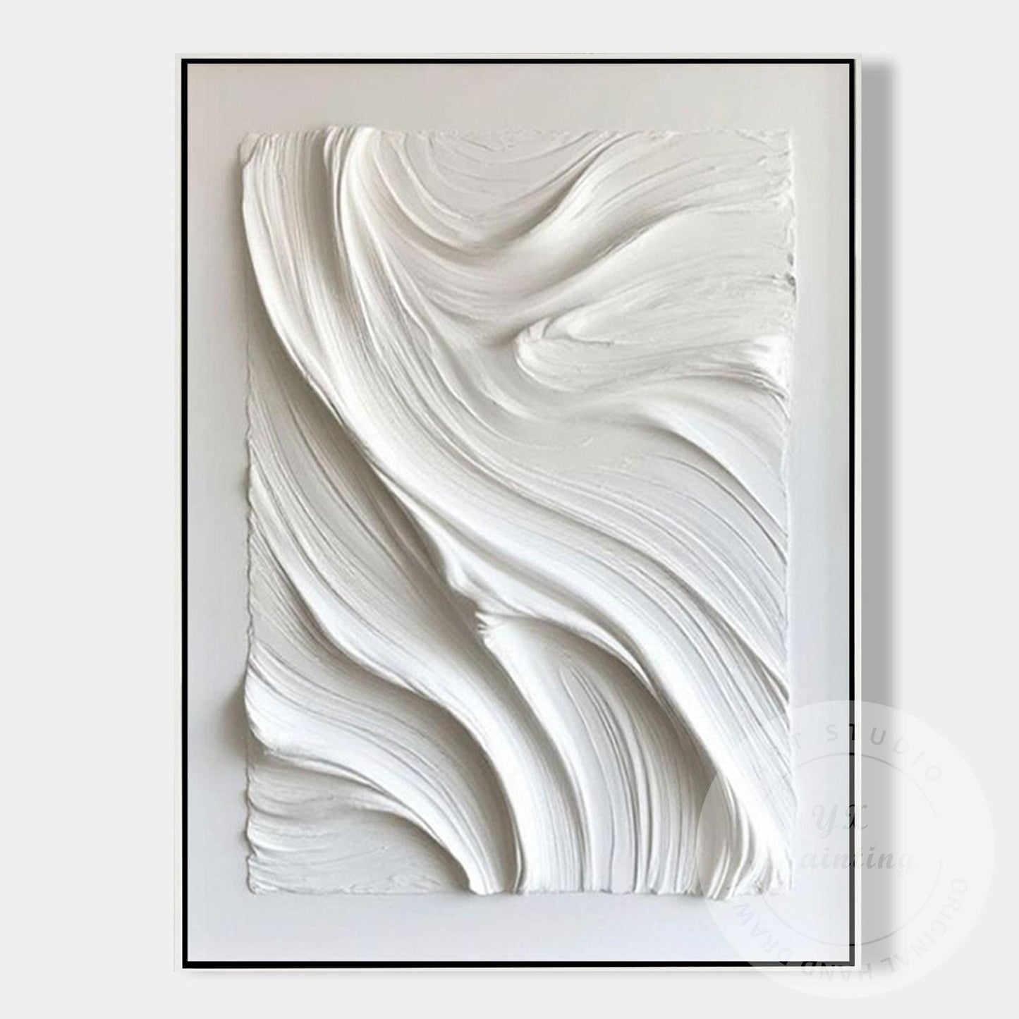 Large White Textured Wall Art, Hand Painted Abstract Plaster Canvas, Modern Mini #8