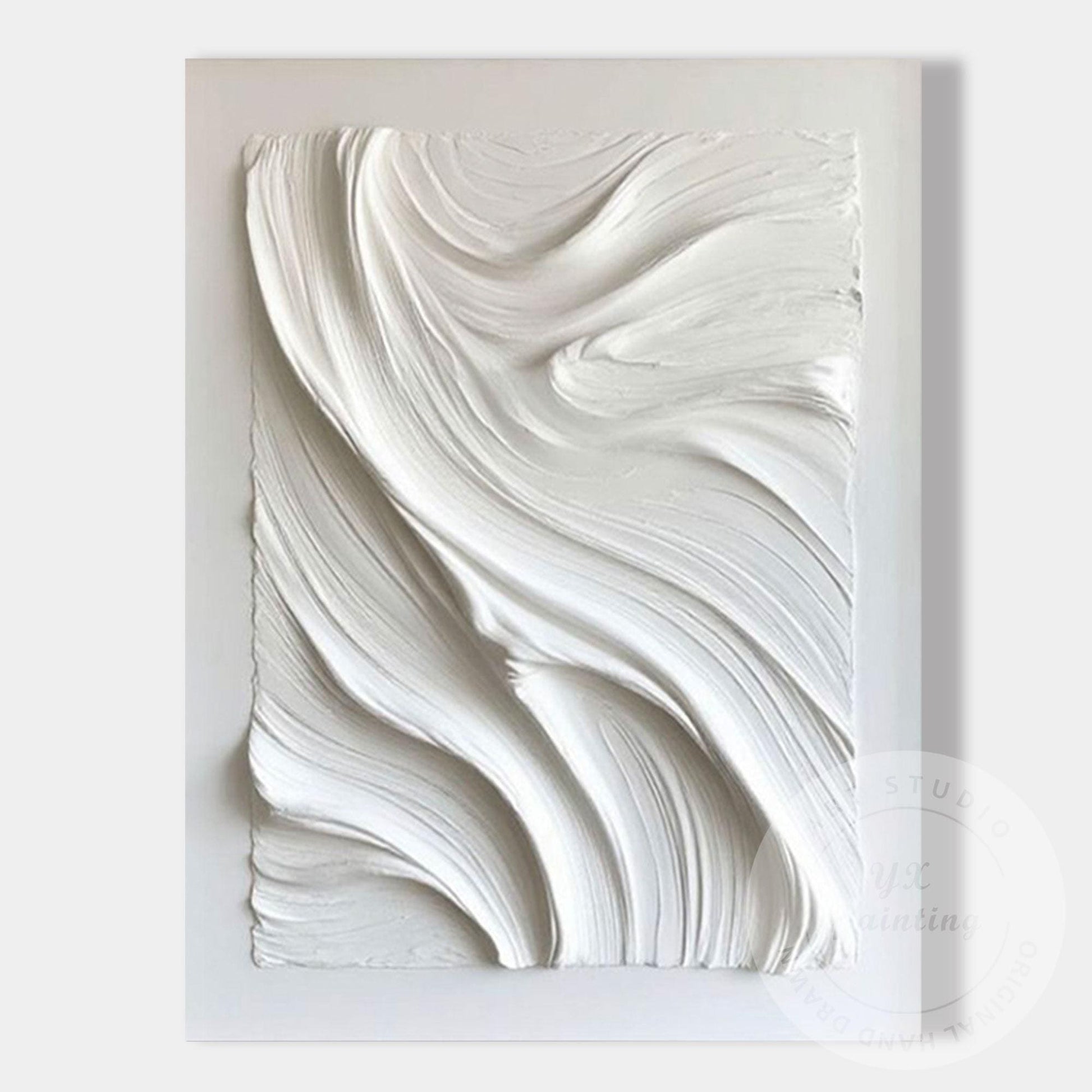Large White Textured Wall Art, Hand Painted Abstract Plaster Canvas, Modern Mini #9