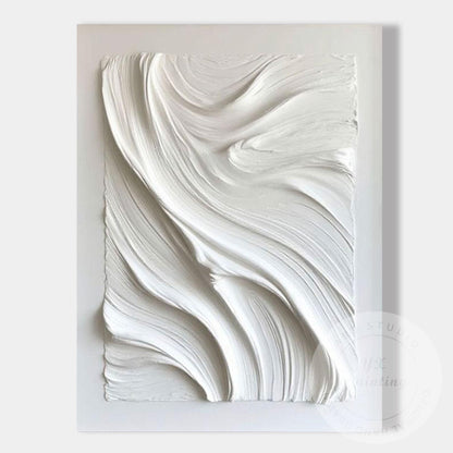 Large White Textured Wall Art, Hand Painted Abstract Plaster Canvas, Modern Mini #9