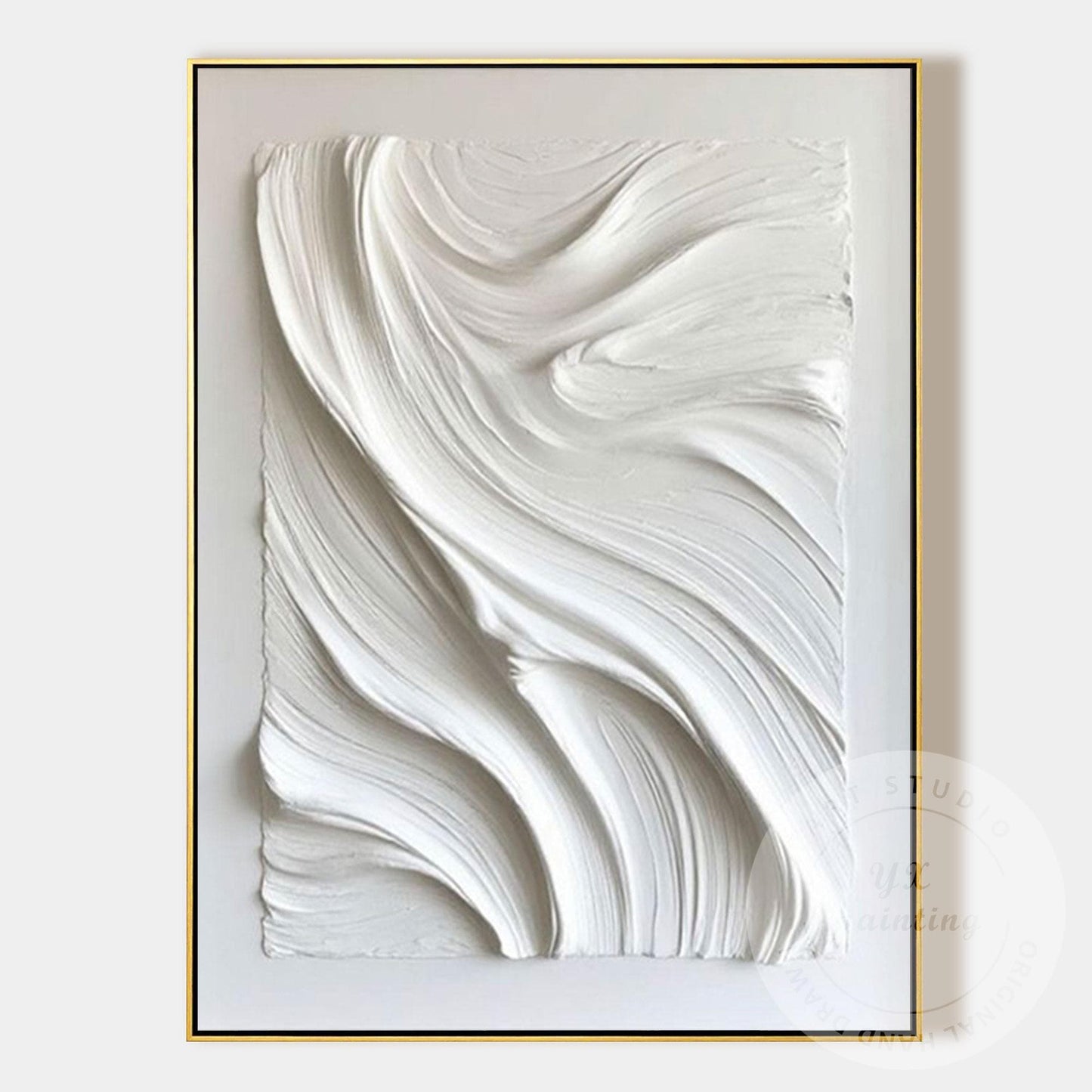 Large White Textured Wall Art, Hand Painted Abstract Plaster Canvas, Modern Mini #10