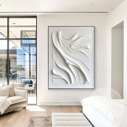 Large White Textured Wall Art, Hand Painted Abstract Plaster Canvas, Modern Mini #1