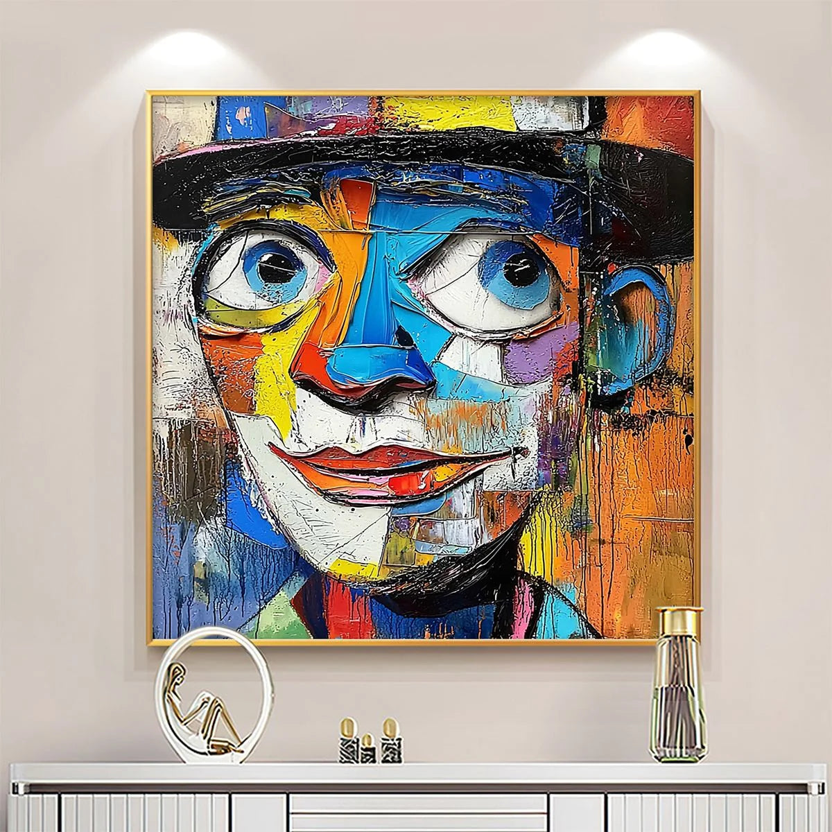 LAUGHING EYES: Textured Impasto Clown Portrait Oil Painting | Abstract closeup, raised brushwork detail